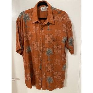 World Wide Sportsman Hawaiian Camp Button Down Shirt Orange Mens L